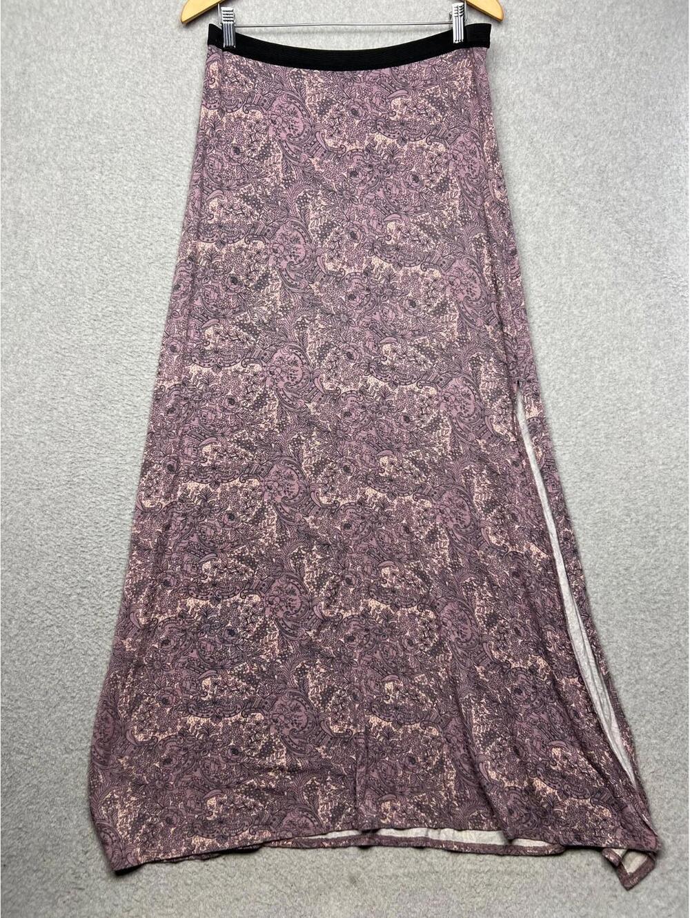 Free People Womens Pull On Floral Paisley Maxi Skirt M Stretch Boho Mauve Purple
